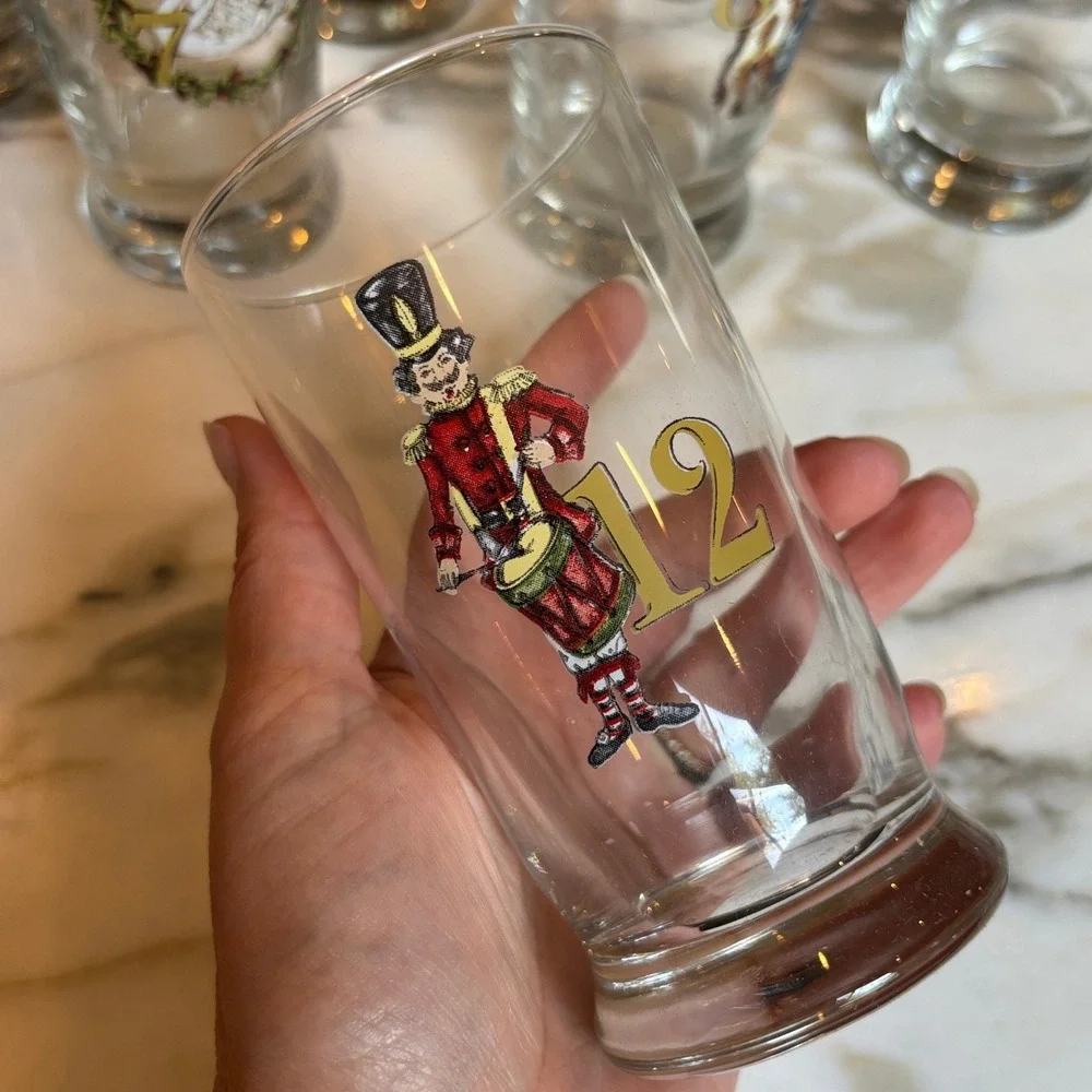 Pottery Barn 12 Days of Christmas Glassware Set of 12 Tumblers Holiday Barware